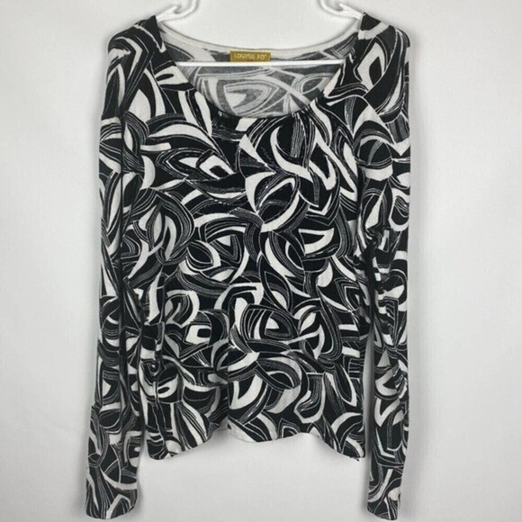 Louise FD Sweater Womens Medium Black White Lightweight Pullover Beaded Top - Picture 2 of 7